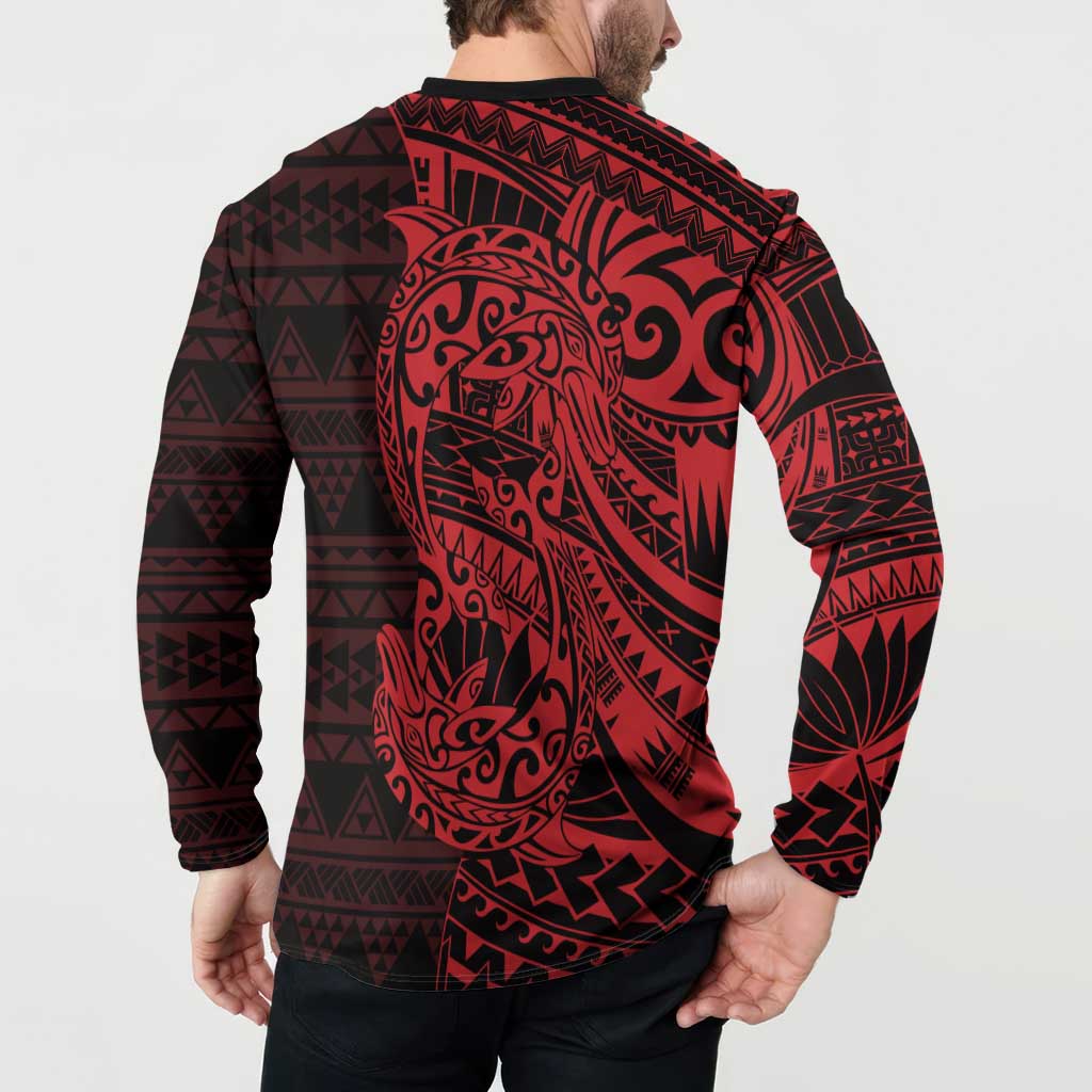 Red Couple Dolphins Maori Polynesian Style Button Sweatshirt LT9 - Polynesian Pride