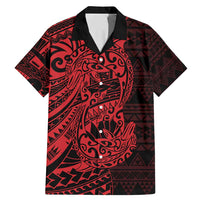 Red Couple Dolphins Maori Polynesian Style Family Matching Mermaid Dress and Hawaiian Shirt