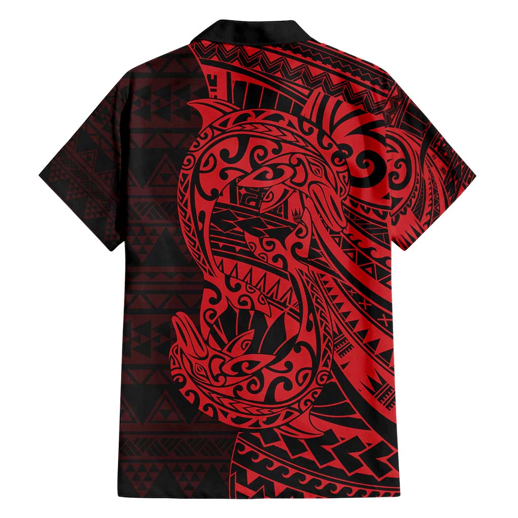Red Couple Dolphins Maori Polynesian Style Family Matching Summer Maxi Dress and Hawaiian Shirt