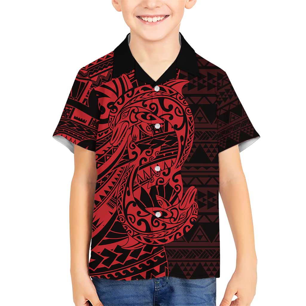 Red Couple Dolphins Maori Polynesian Style Kid Hawaiian Shirt LT9 Kid Red - Polynesian Pride