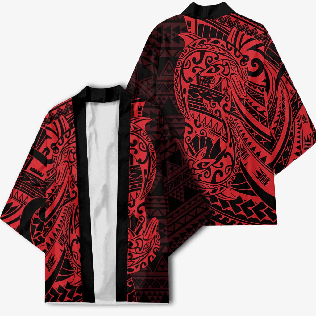 Red Couple Dolphins Maori Polynesian Style Kimono - Polynesian Pride