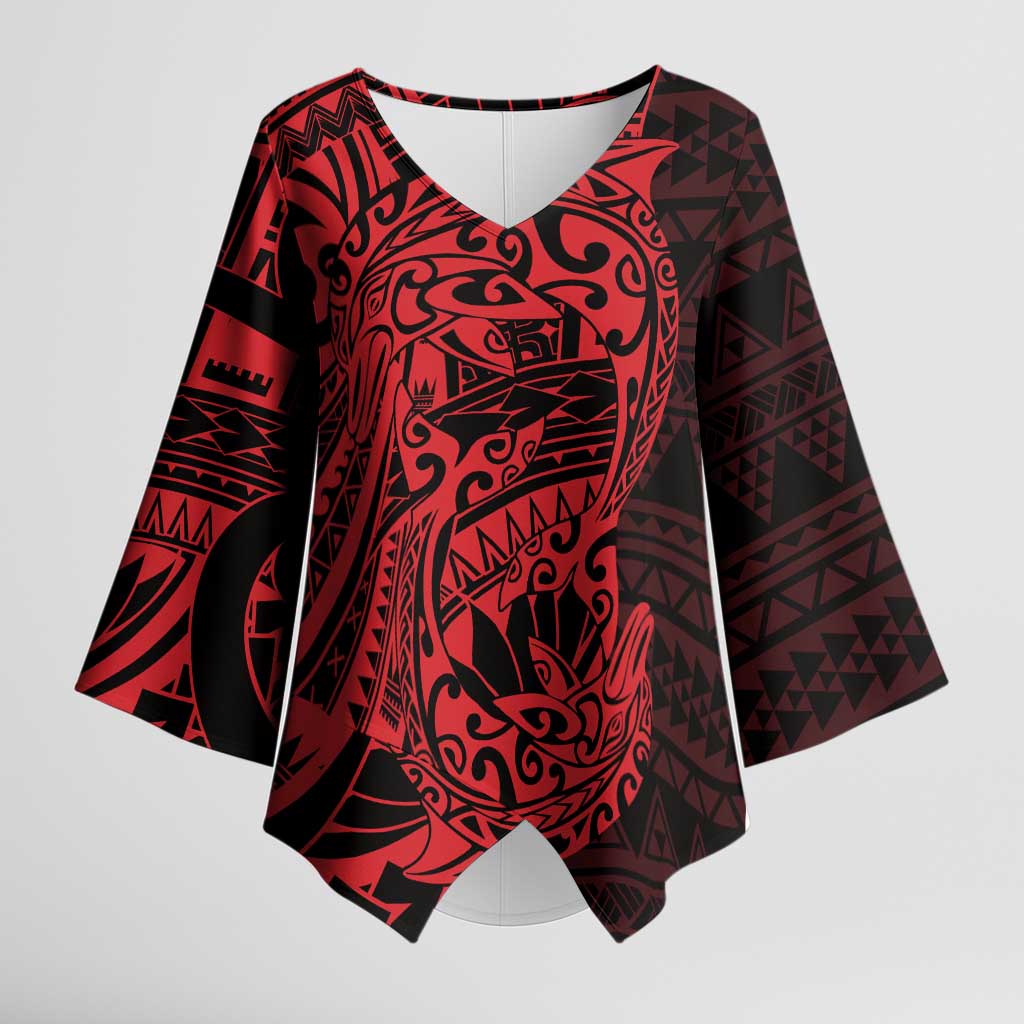 Red Couple Dolphins Maori Polynesian Style Kimono Sleeve Blouse - Polynesian Pride