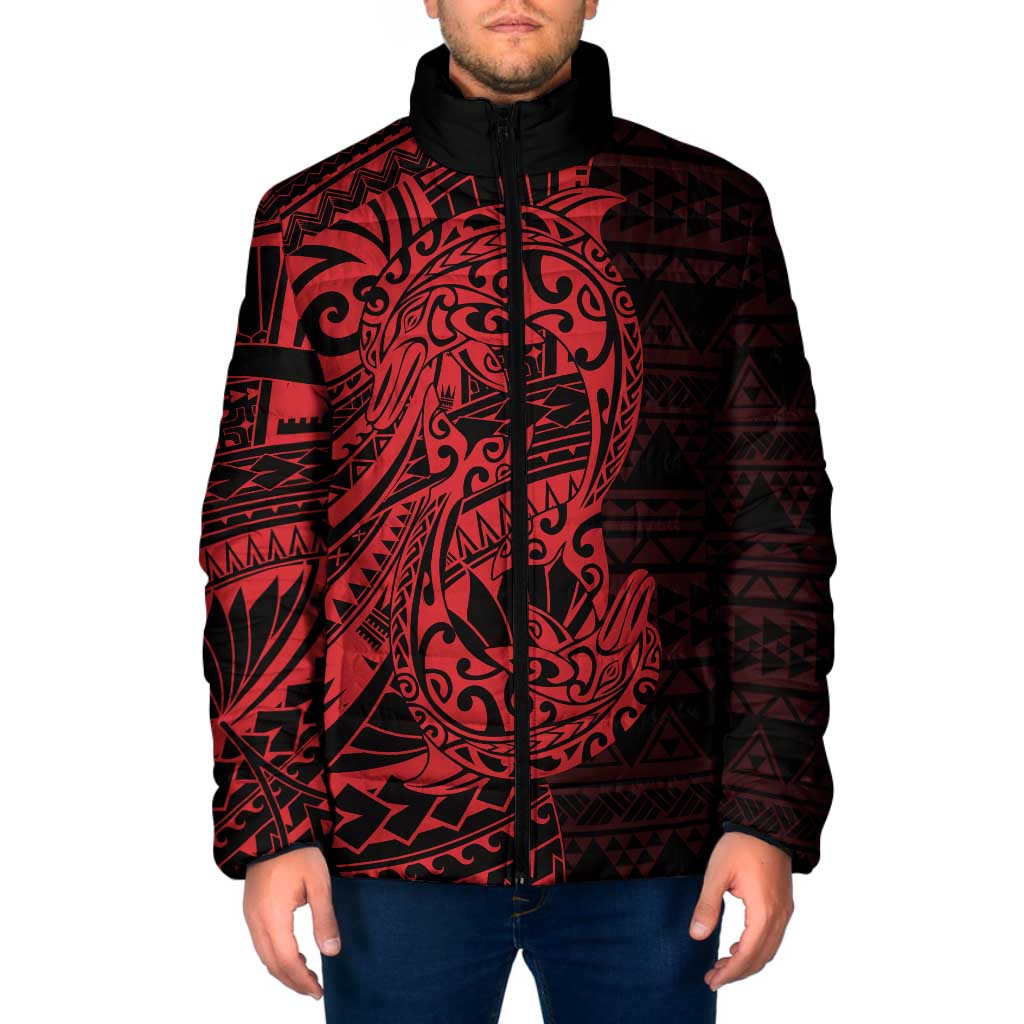 Red Couple Dolphins Maori Polynesian Style Padded Jacket - Polynesian Pride