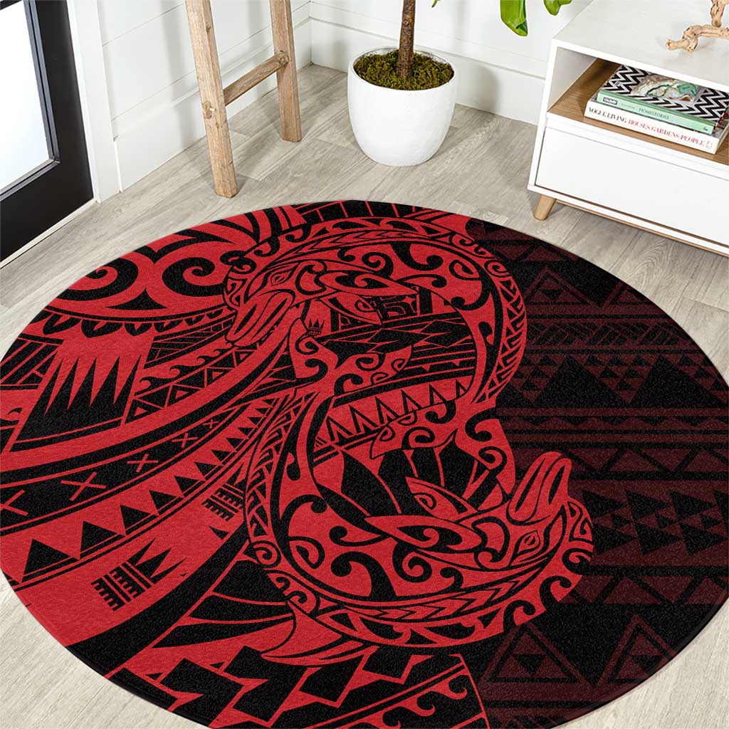 Red Couple Dolphins Maori Polynesian Style Round Carpet LT9 Red - Polynesian Pride