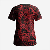 Red Couple Dolphins Maori Polynesian Style Scrub Top - Polynesian Pride