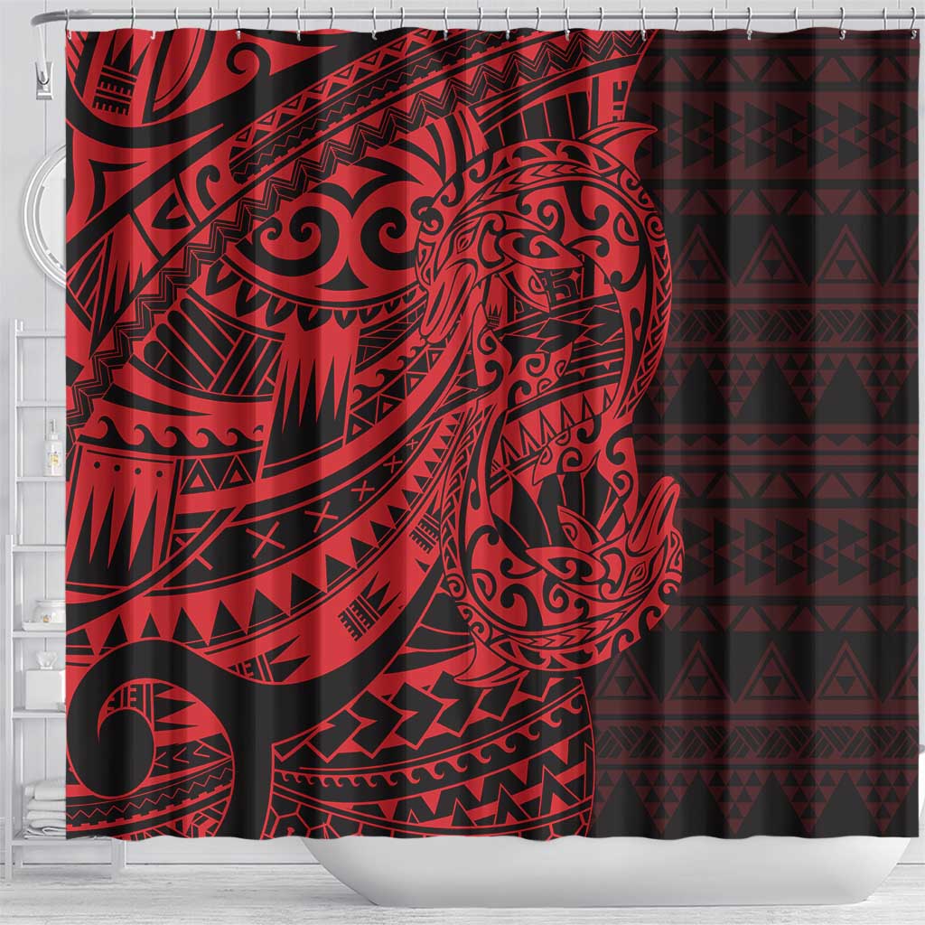 Red Couple Dolphins Maori Polynesian Style Shower Curtain LT9 - Polynesian Pride