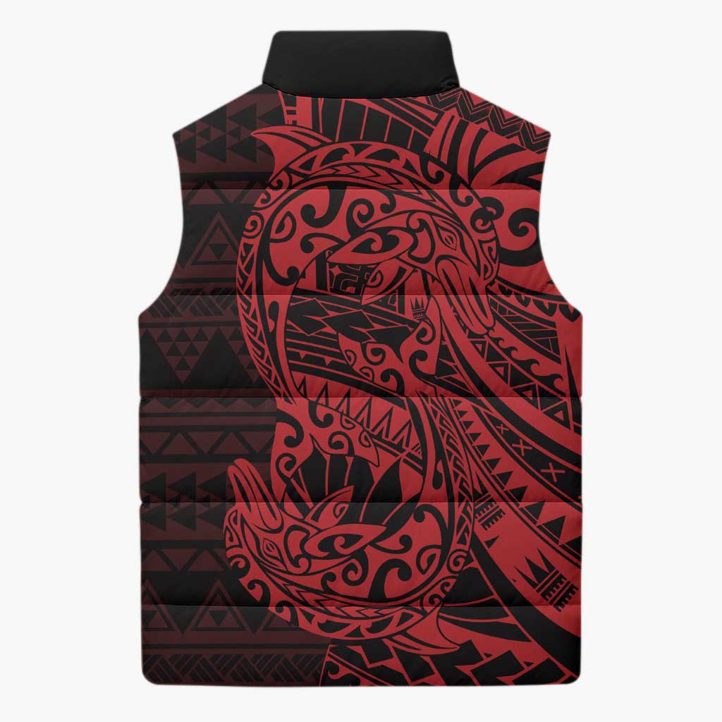 Red Couple Dolphins Maori Polynesian Style Sleeveless Puffer Jacket - Polynesian Pride