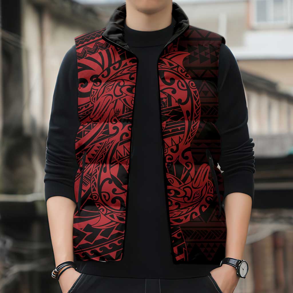 Red Couple Dolphins Maori Polynesian Style Sleeveless Puffer Jacket - Polynesian Pride