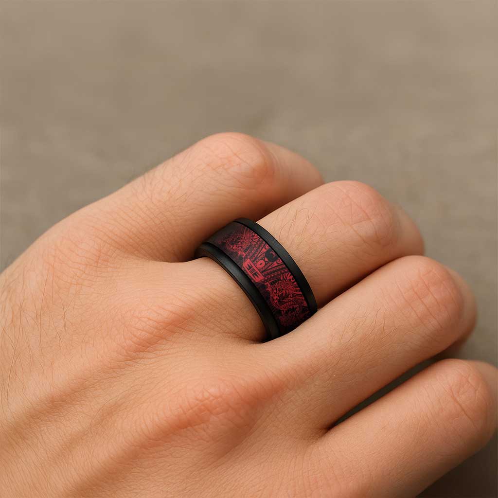 Red Couple Dolphins Maori Polynesian Style Spinner Ring - Polynesian Pride