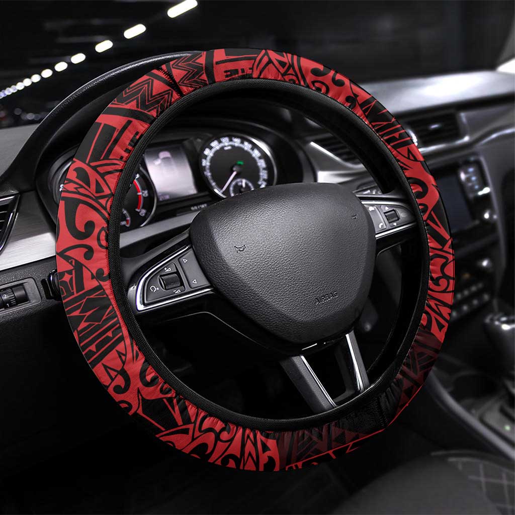 Red Couple Dolphins Maori Polynesian Style Steering Wheel Cover LT9 Universal Fit Red - Polynesian Pride