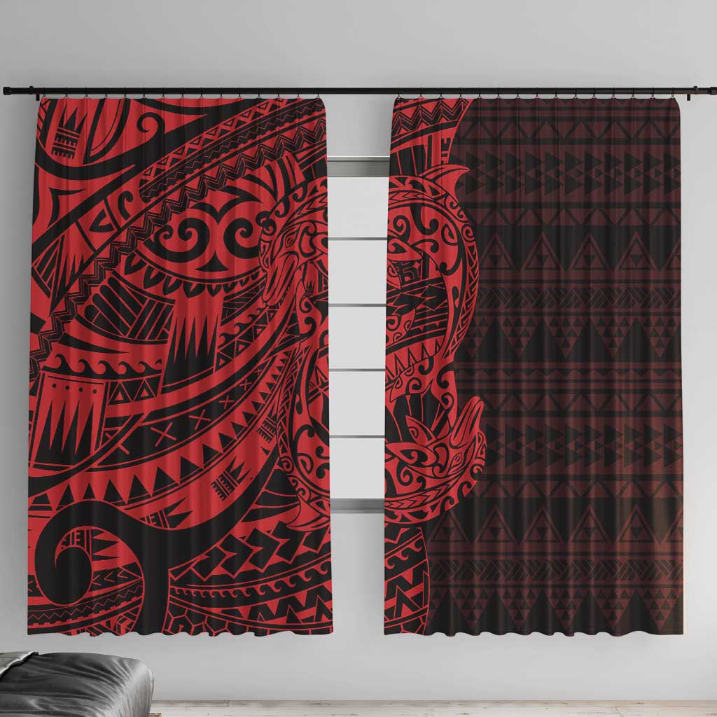 Red Couple Dolphins Maori Polynesian Style Window Curtain LT9 With Hooks Red - Polynesian Pride