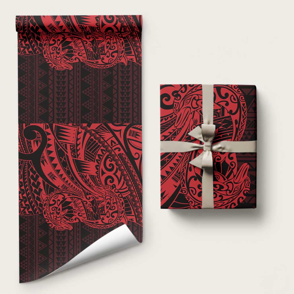 Red Couple Dolphins Maori Polynesian Style Wrapping Paper - Polynesian Pride