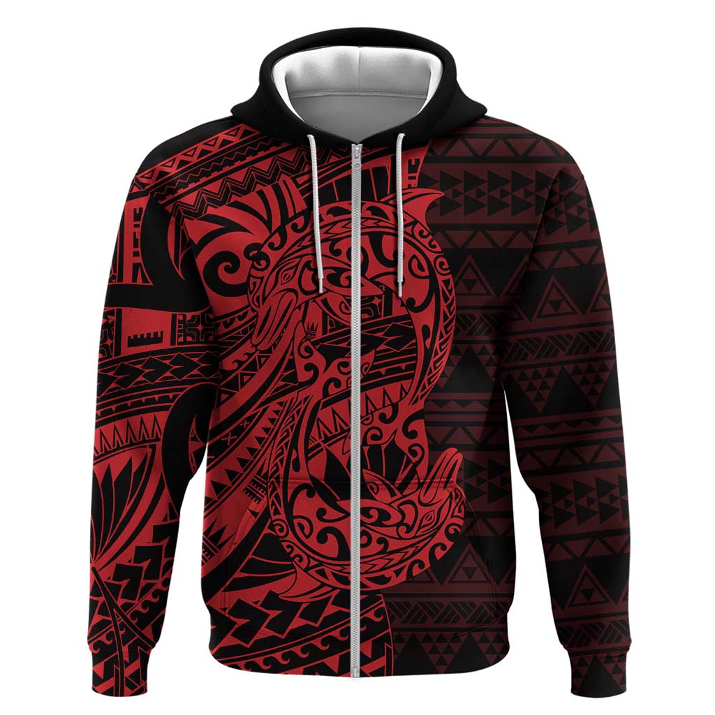 Red Couple Dolphins Maori Polynesian Style Zip Hoodie LT9 Zip Hoodie Red - Polynesian Pride