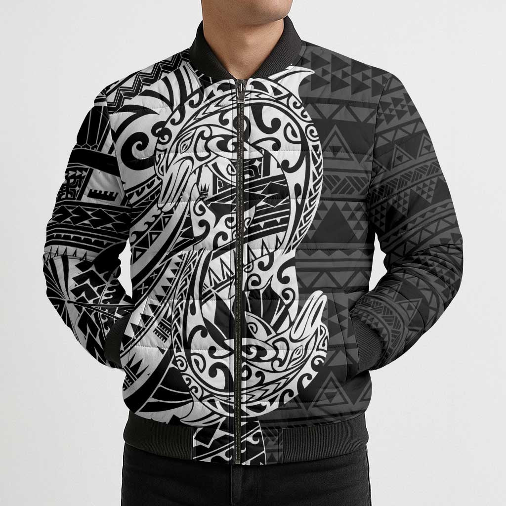 White Couple Dolphins Maori Polynesian Style Bomber Puffer Jacket - Polynesian Pride