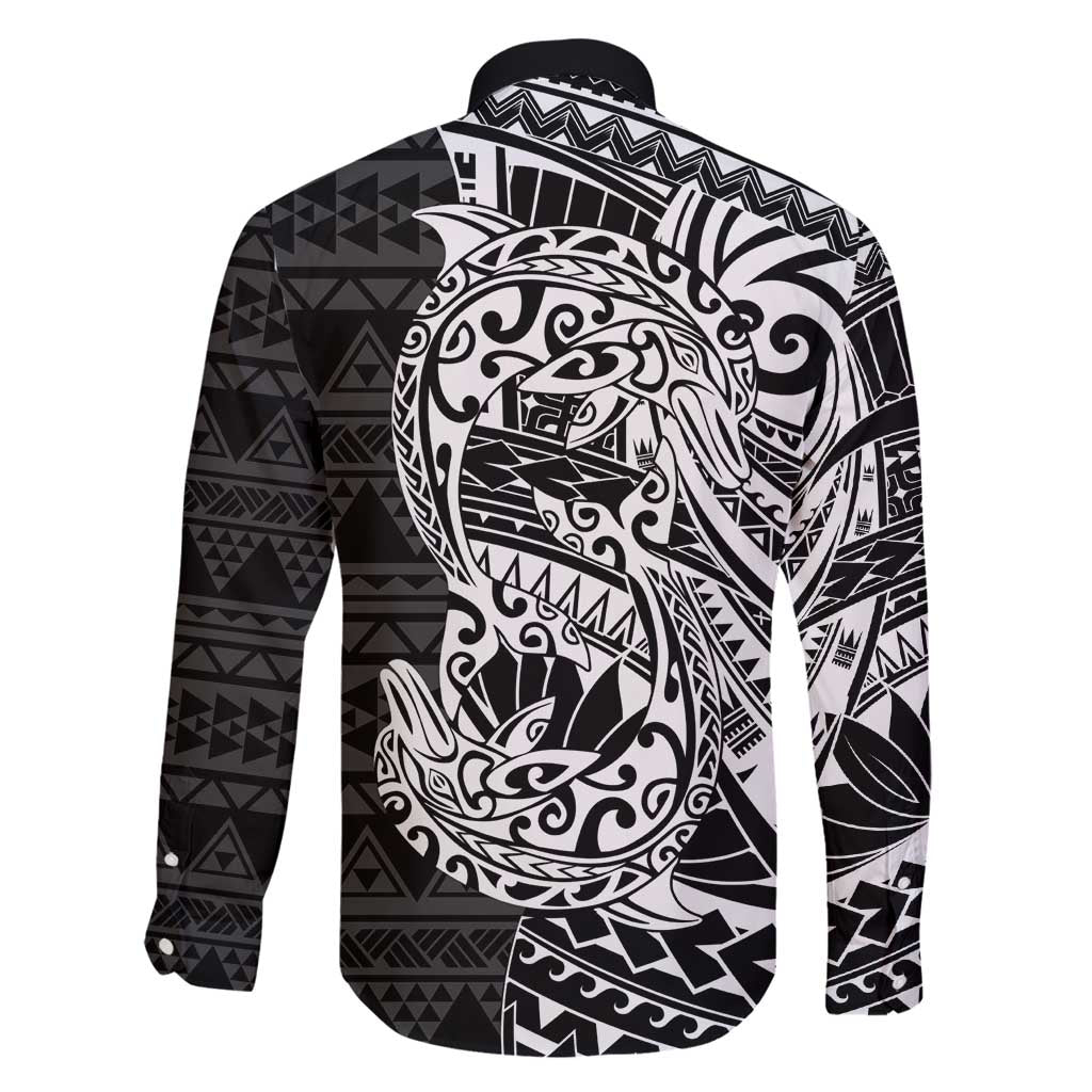 White Couple Dolphins Maori Polynesian Style Family Matching Off Shoulder Short Dress and Hawaiian Shirt