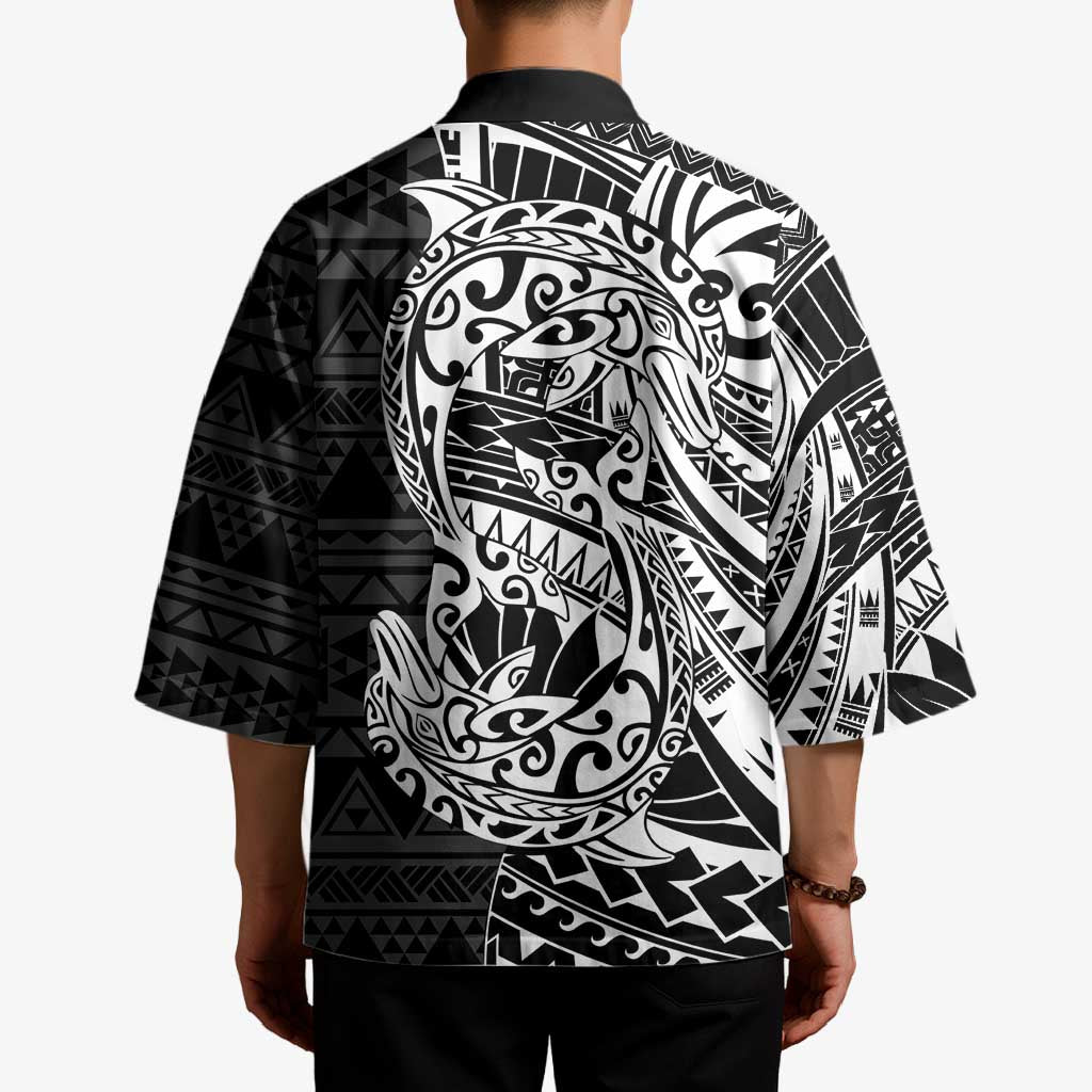 White Couple Dolphins Maori Polynesian Style Kimono - Polynesian Pride