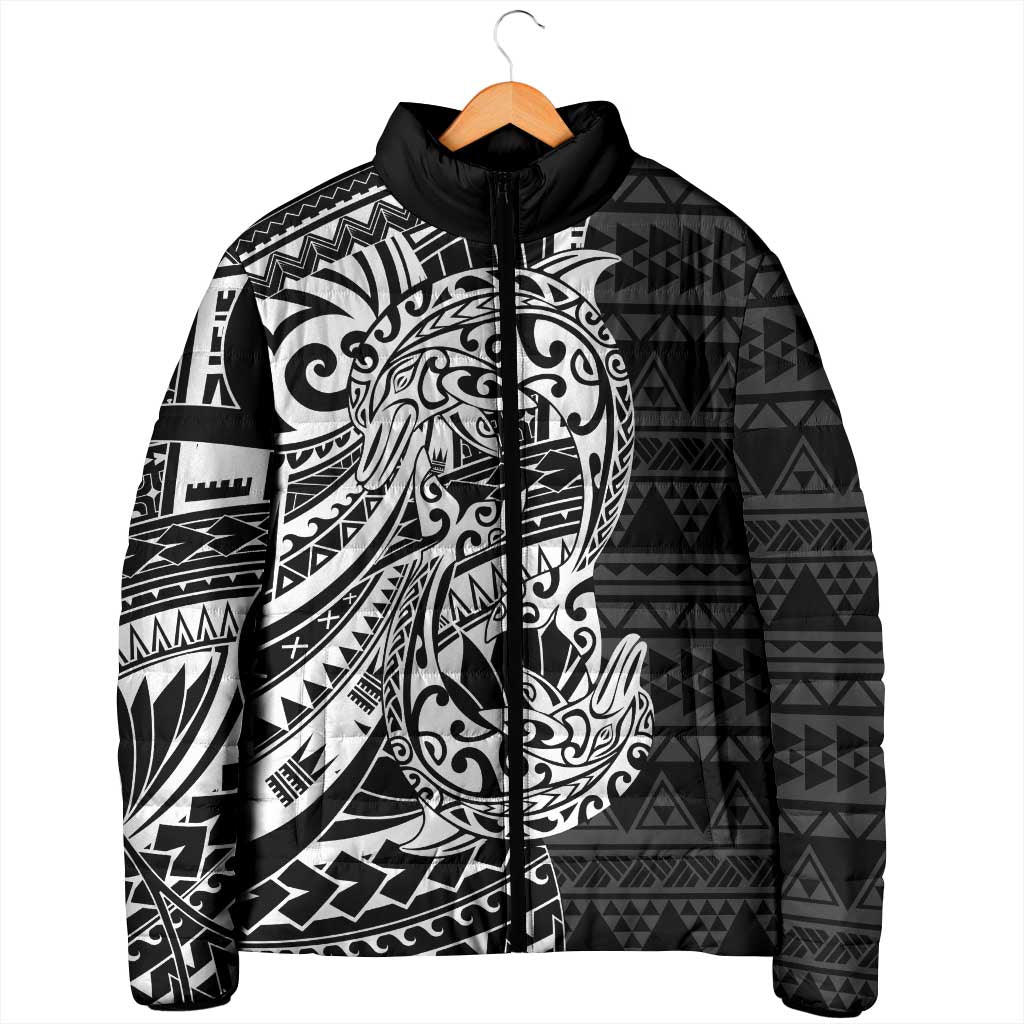White Couple Dolphins Maori Polynesian Style Padded Jacket - Polynesian Pride