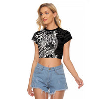 White Couple Dolphins Maori Polynesian Style Raglan Cropped T Shirt