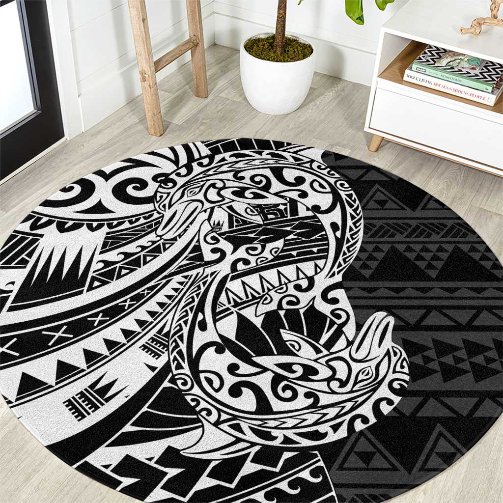 White Couple Dolphins Maori Polynesian Style Round Carpet LT9 White - Polynesian Pride