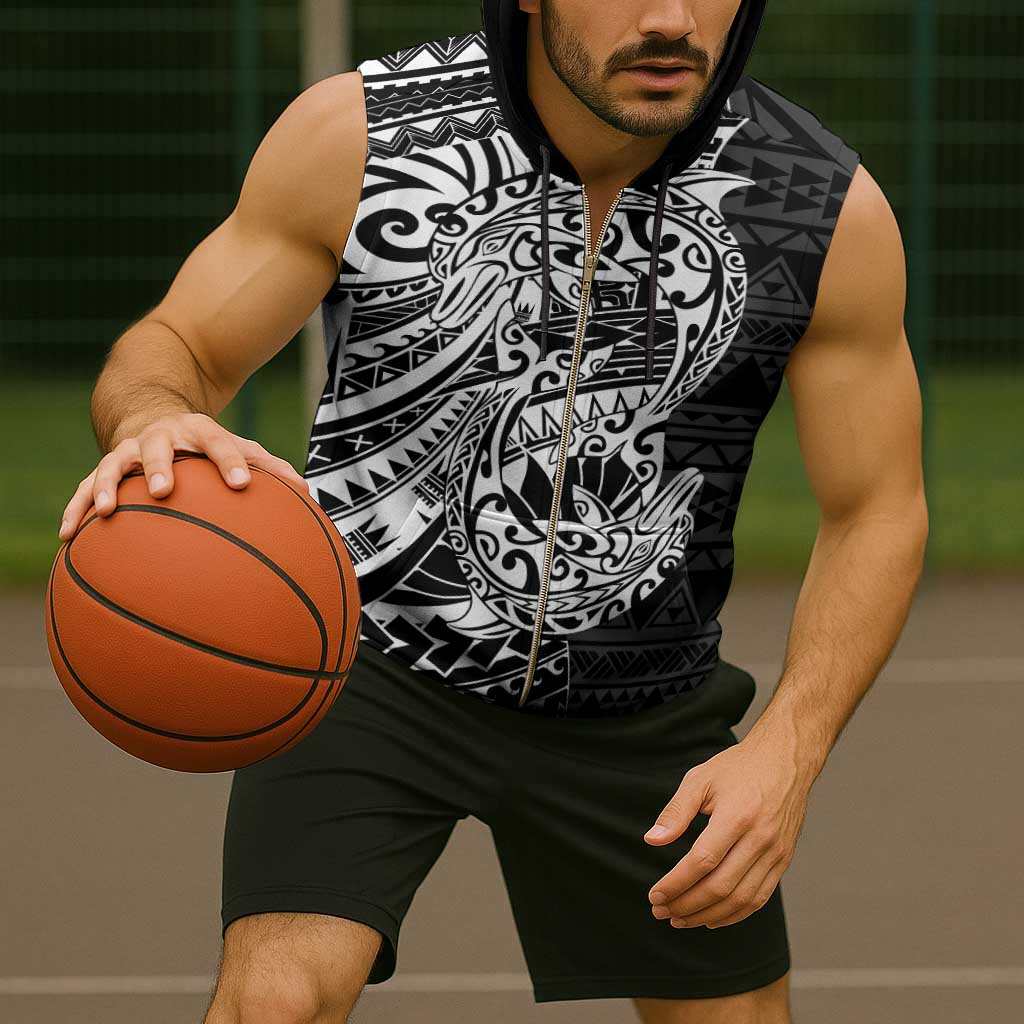 White Couple Dolphins Maori Polynesian Style Sleeveless Zip Hoodie - Polynesian Pride