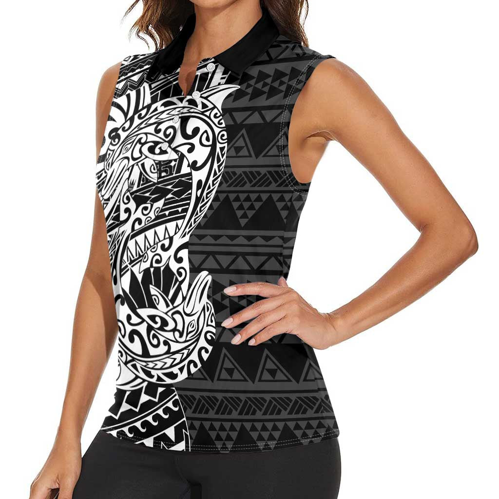 White Couple Dolphins Maori Polynesian Style Women Sleeveless Polo Shirt