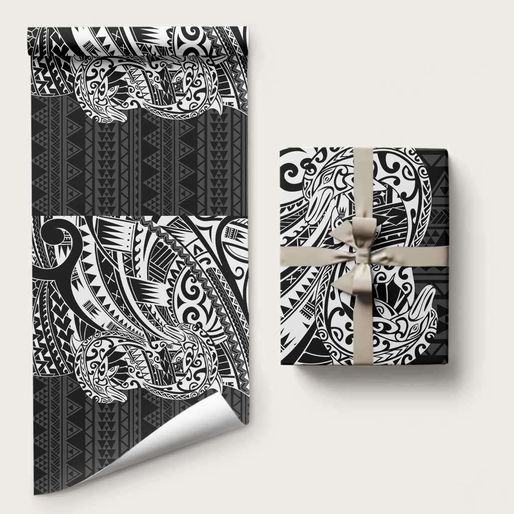 White Couple Dolphins Maori Polynesian Style Wrapping Paper LT9 58" × 23" White - Polynesian Pride