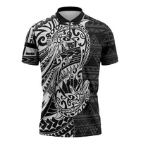 White Couple Dolphins Maori Polynesian Style Zipper Polo Shirt - Polynesian Pride