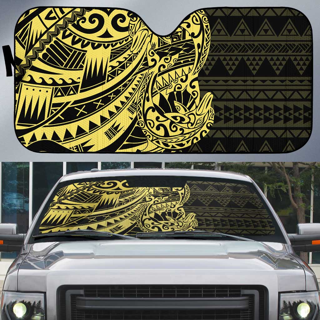 Yellow Couple Dolphins Maori Polynesian Style Auto Sun Shade - Polynesian Pride