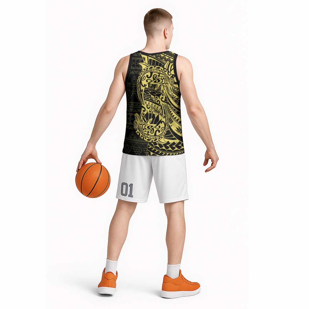Yellow Couple Dolphins Maori Polynesian Style Basketball Jersey - Polynesian Pride