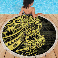 Yellow Couple Dolphins Maori Polynesian Style Beach Blanket