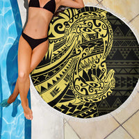 Yellow Couple Dolphins Maori Polynesian Style Beach Blanket