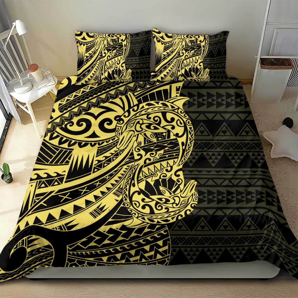 Yellow Couple Dolphins Maori Polynesian Style Bedding Set