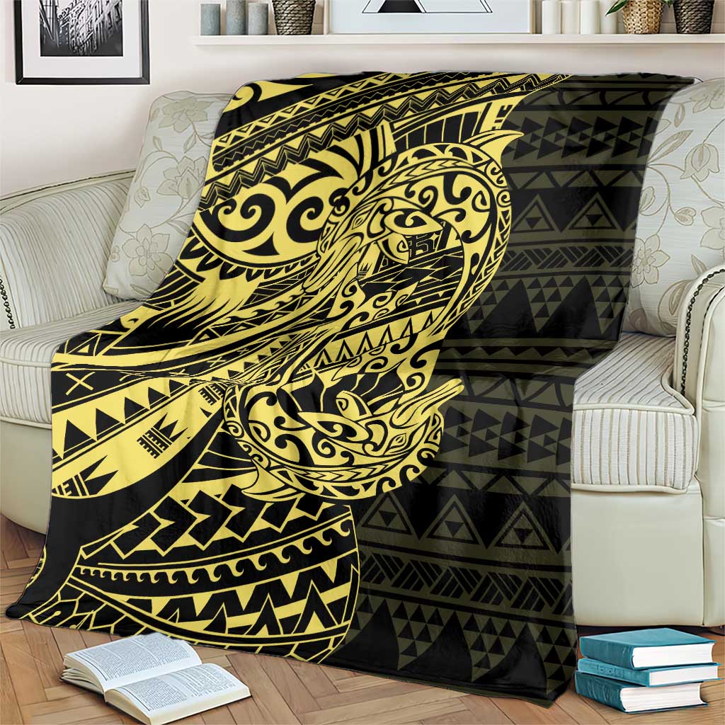 Yellow Couple Dolphins Maori Polynesian Style Blanket