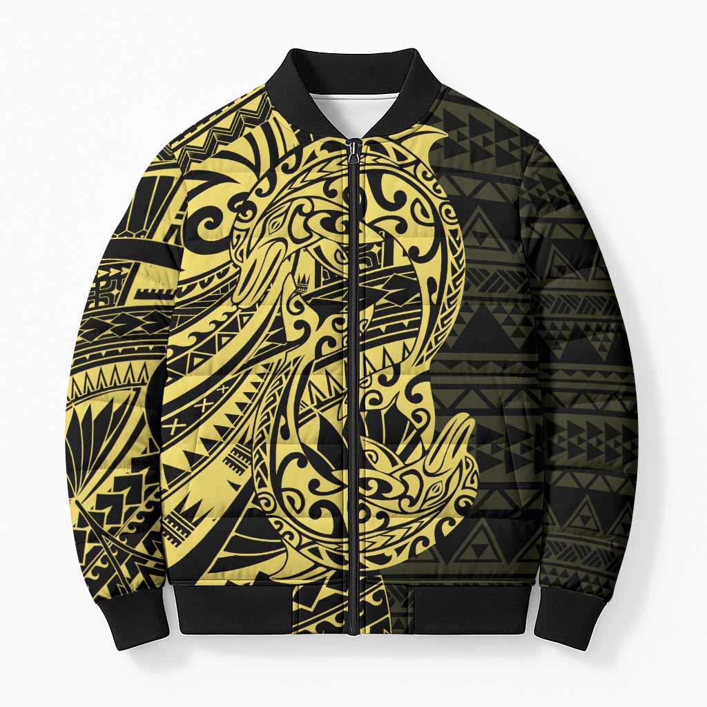 Yellow Couple Dolphins Maori Polynesian Style Bomber Puffer Jacket - Polynesian Pride