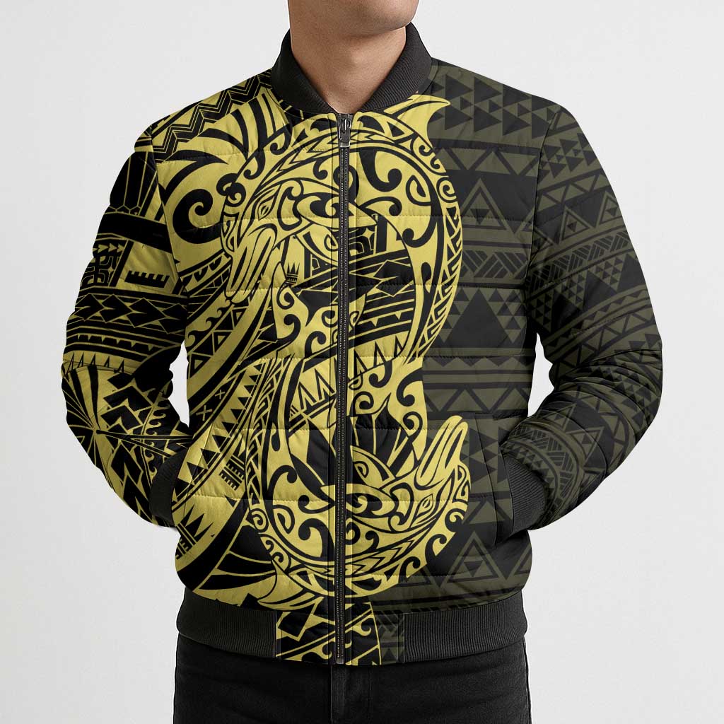 Yellow Couple Dolphins Maori Polynesian Style Bomber Puffer Jacket - Polynesian Pride