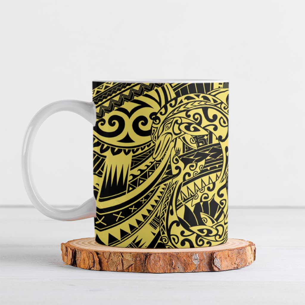 Yellow Couple Dolphins Maori Polynesian Style Ceramic Mug - Polynesian Pride