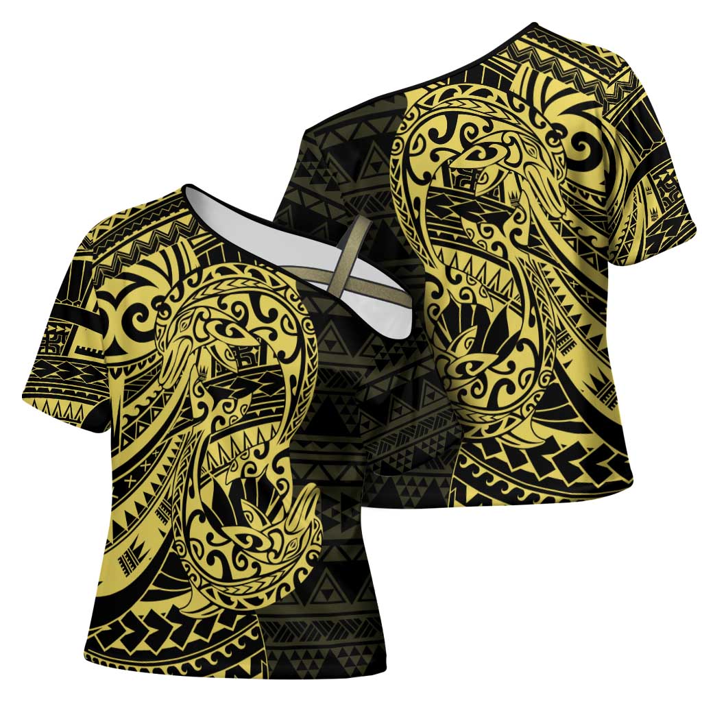 Yellow Couple Dolphins Maori Polynesian Style Cross Shoulder Shirt - Polynesian Pride