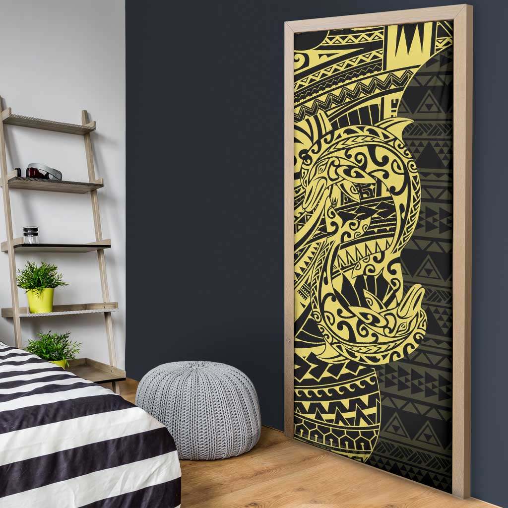 Yellow Couple Dolphins Maori Polynesian Style Door Cover - Polynesian Pride