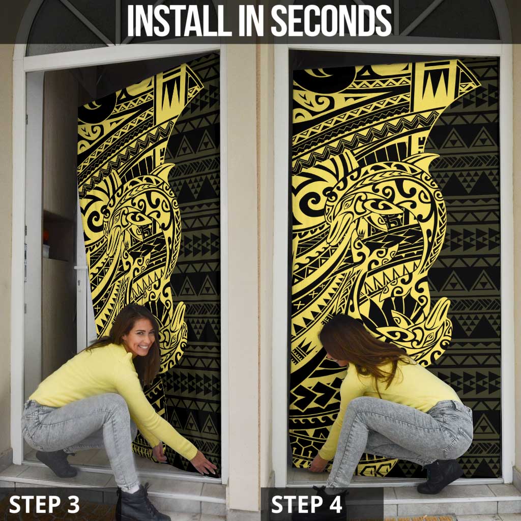 Yellow Couple Dolphins Maori Polynesian Style Door Cover - Polynesian Pride