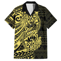 Yellow Couple Dolphins Maori Polynesian Style Family Matching Off Shoulder Short Dress and Hawaiian Shirt