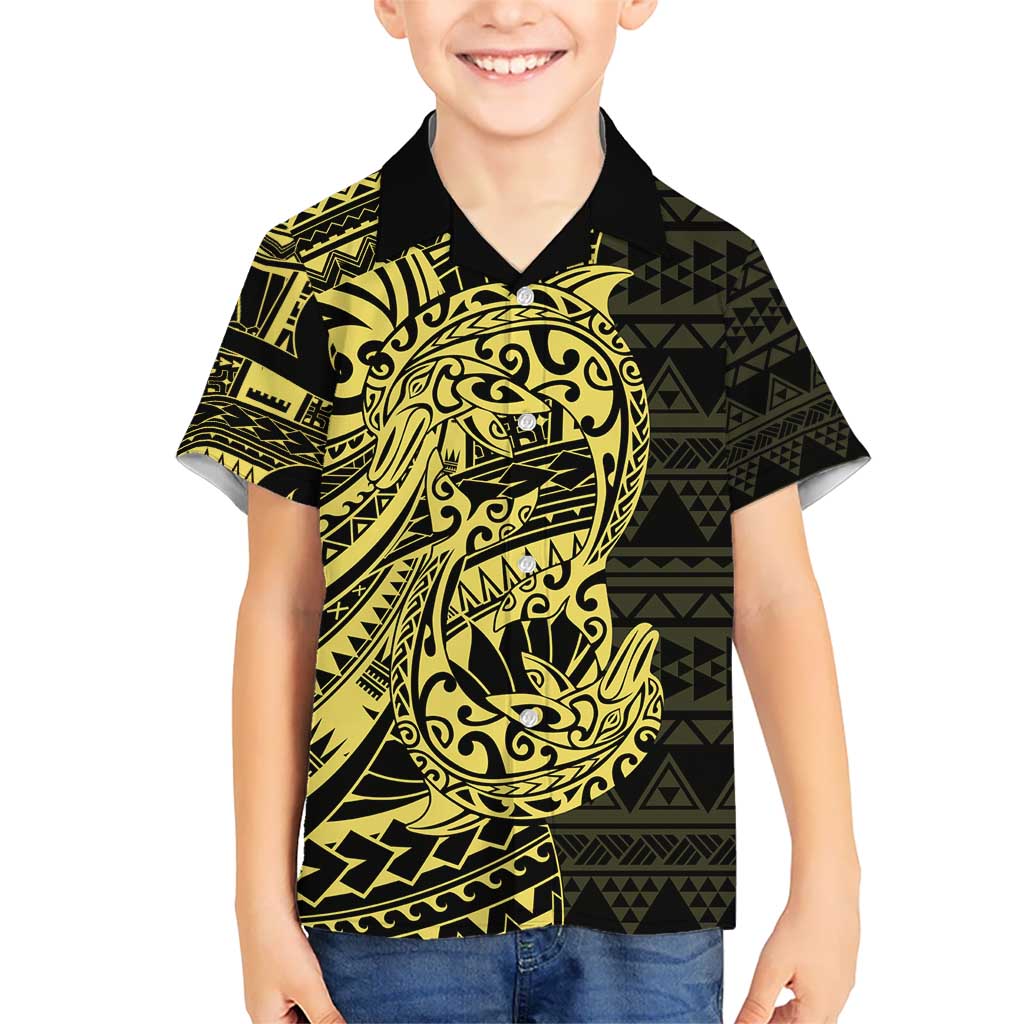 Yellow Couple Dolphins Maori Polynesian Style Kid Hawaiian Shirt LT9 Kid Yellow - Polynesian Pride