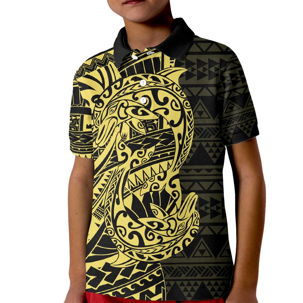 Yellow Couple Dolphins Maori Polynesian Style Kid Polo Shirt LT9 Kid Yellow - Polynesian Pride