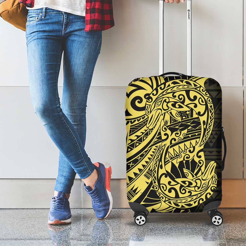 Yellow Couple Dolphins Maori Polynesian Style Luggage Cover