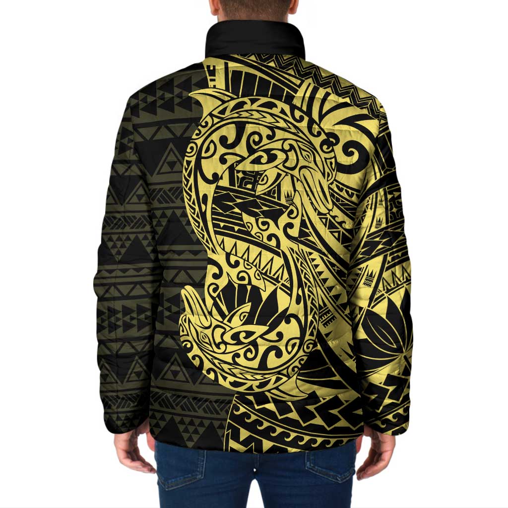 Yellow Couple Dolphins Maori Polynesian Style Padded Jacket - Polynesian Pride