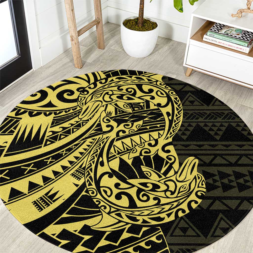 Yellow Couple Dolphins Maori Polynesian Style Round Carpet LT9 Yellow - Polynesian Pride