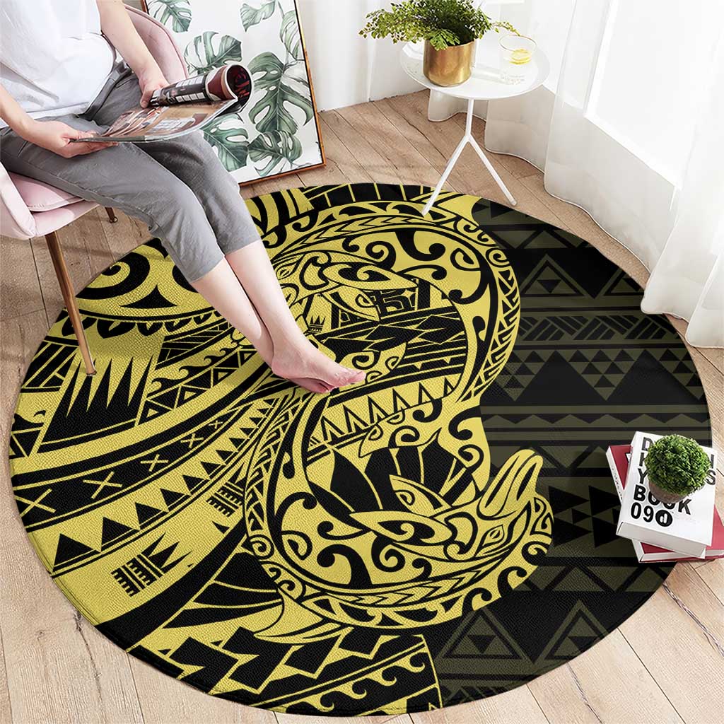 Yellow Couple Dolphins Maori Polynesian Style Round Carpet LT9 - Polynesian Pride