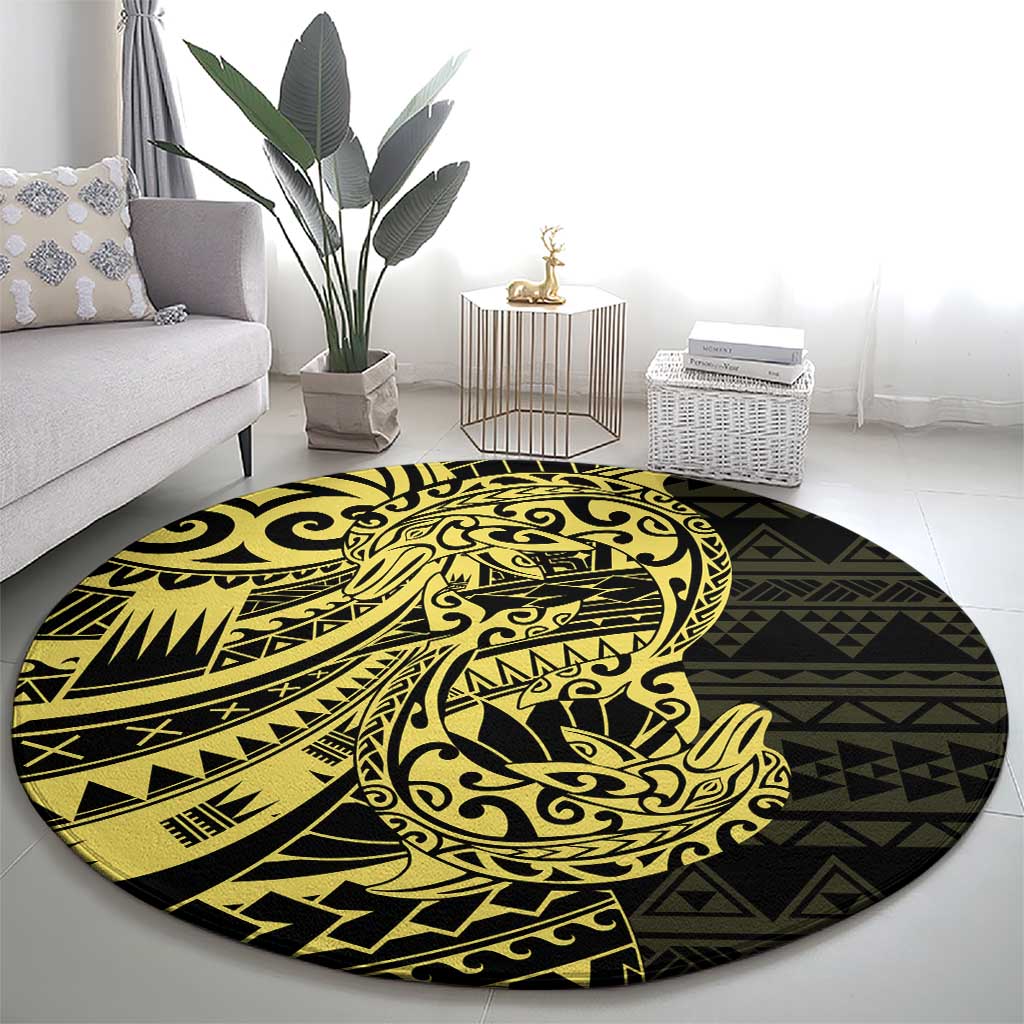 Yellow Couple Dolphins Maori Polynesian Style Round Carpet LT9 - Polynesian Pride