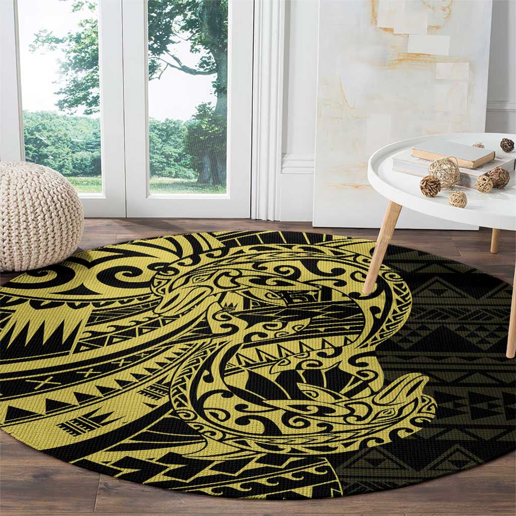 Yellow Couple Dolphins Maori Polynesian Style Round Carpet LT9 - Polynesian Pride