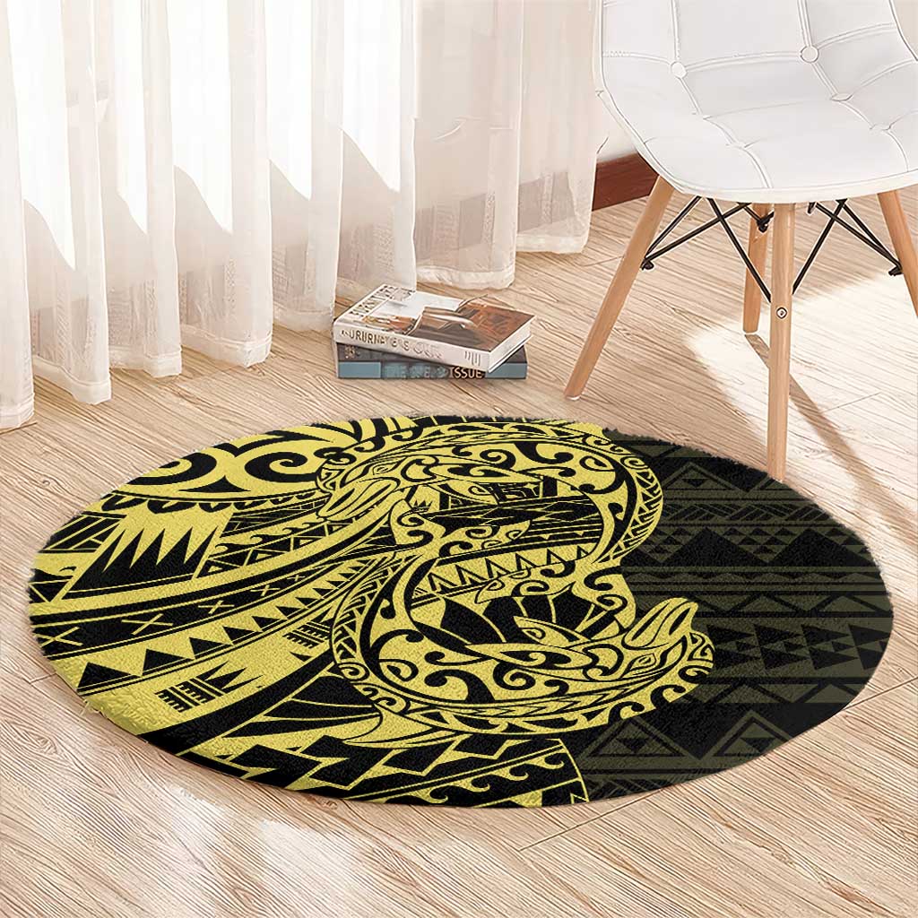 Yellow Couple Dolphins Maori Polynesian Style Round Carpet LT9 - Polynesian Pride