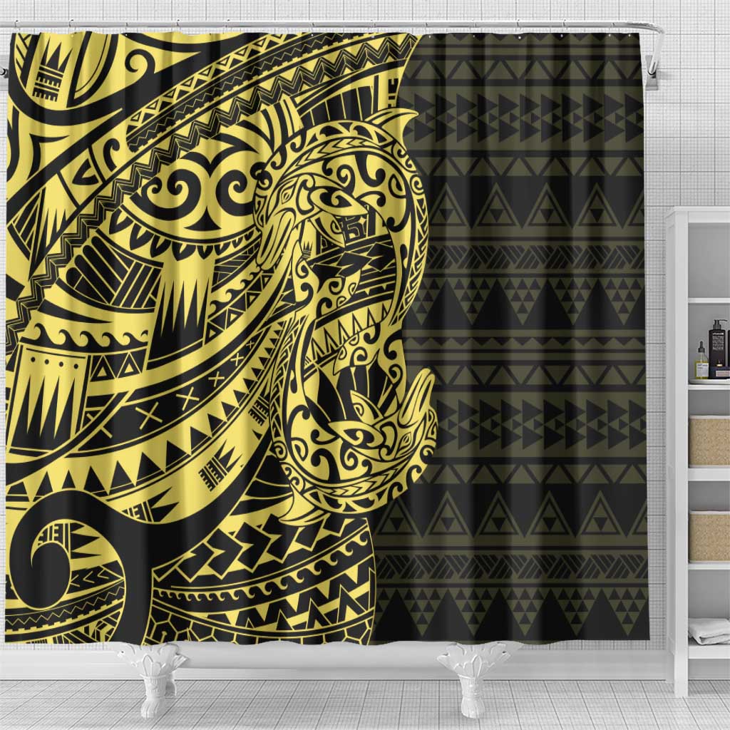 Yellow Couple Dolphins Maori Polynesian Style Shower Curtain LT9 - Polynesian Pride